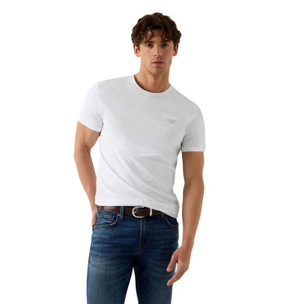 Guess Mens Embroidered Logo Slim T-Shirt / Pure White